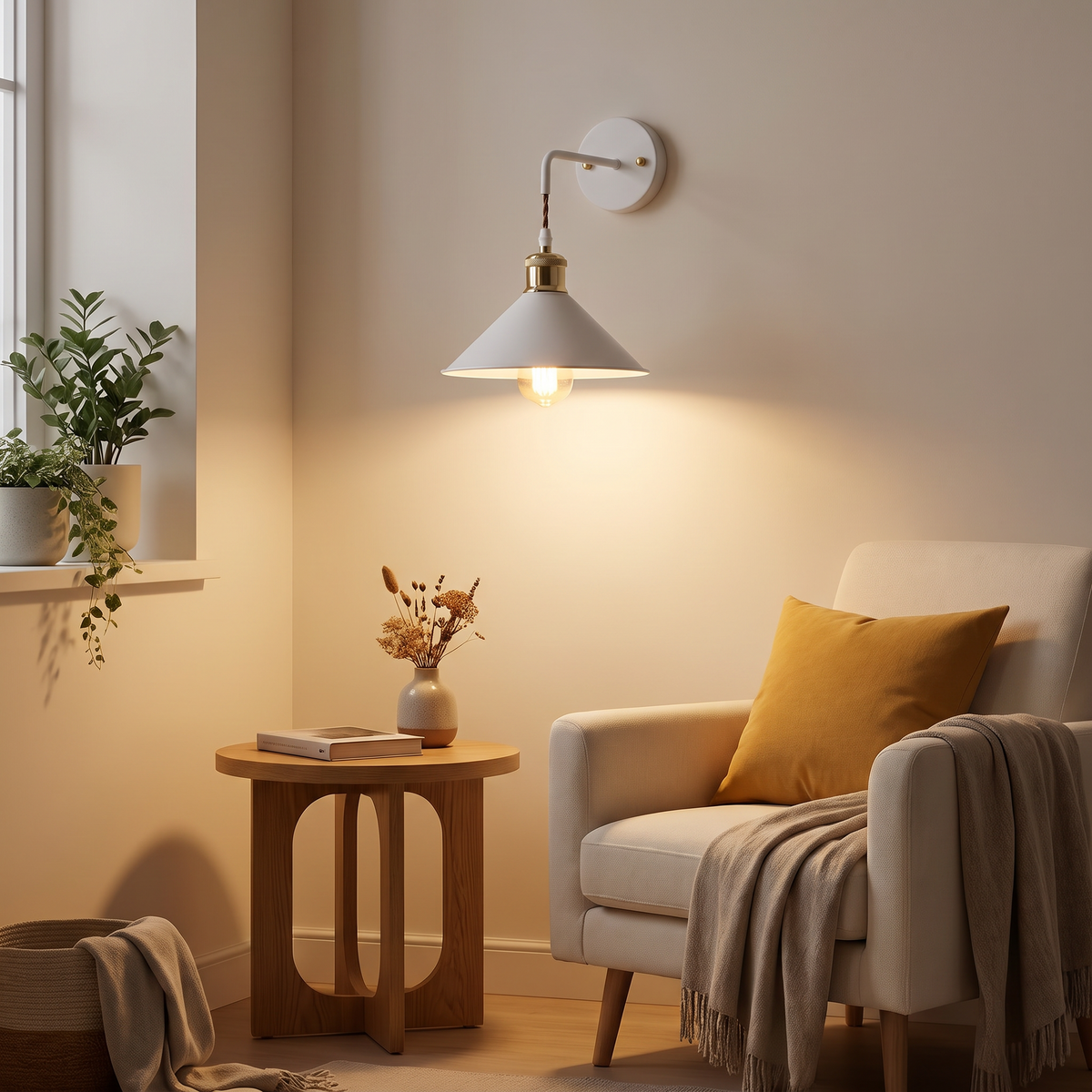 Forge wall sconce above a reading chair