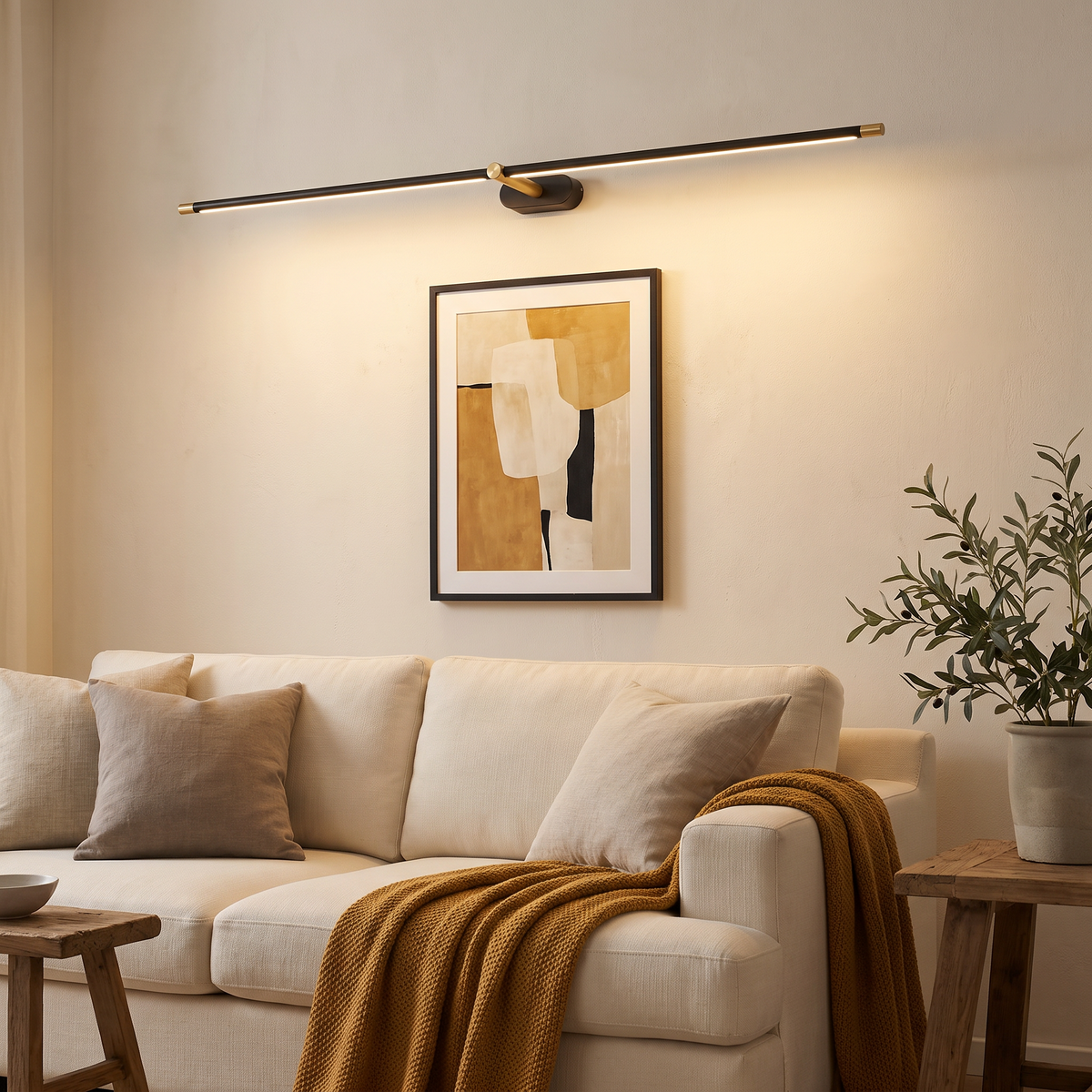 Lumora wall sconce in a warm living room