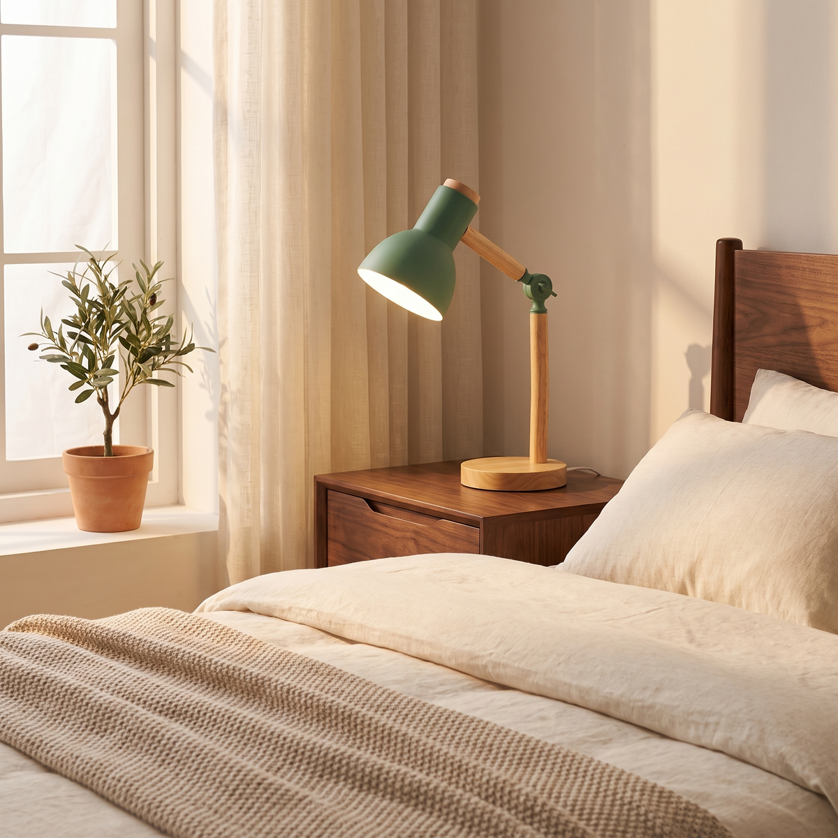 Nordvik desk lamp on a bedroom nightstand