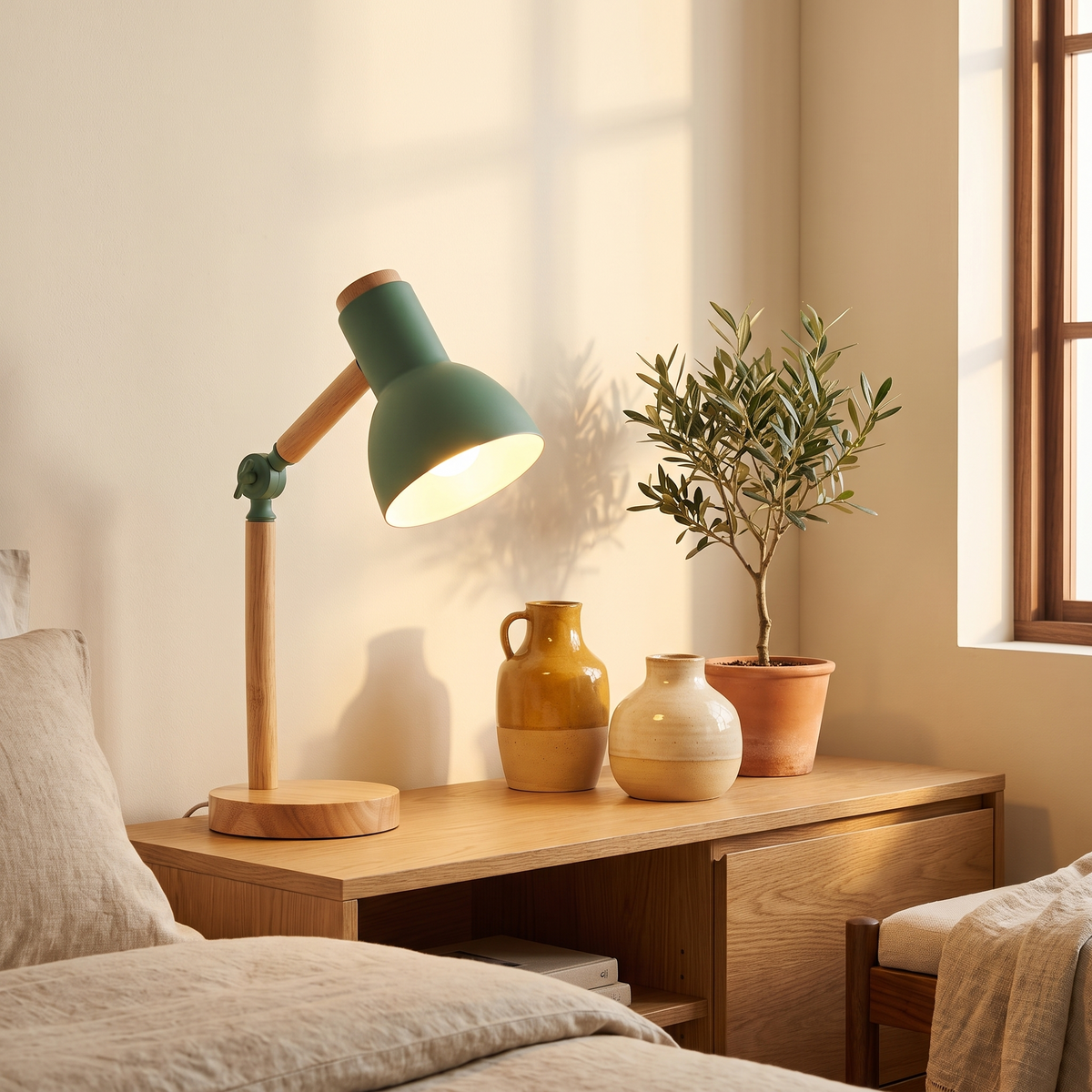 Nordvik desk lamp on an oak credenza