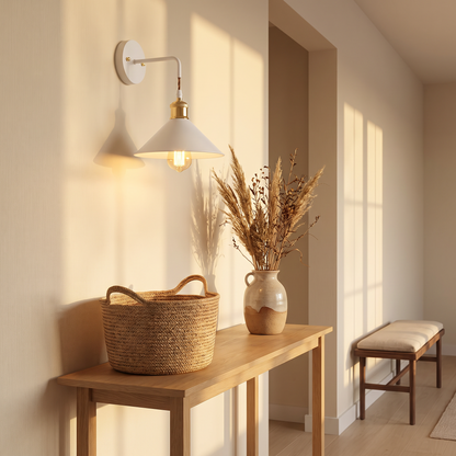 Forge wall sconce above a hallway console