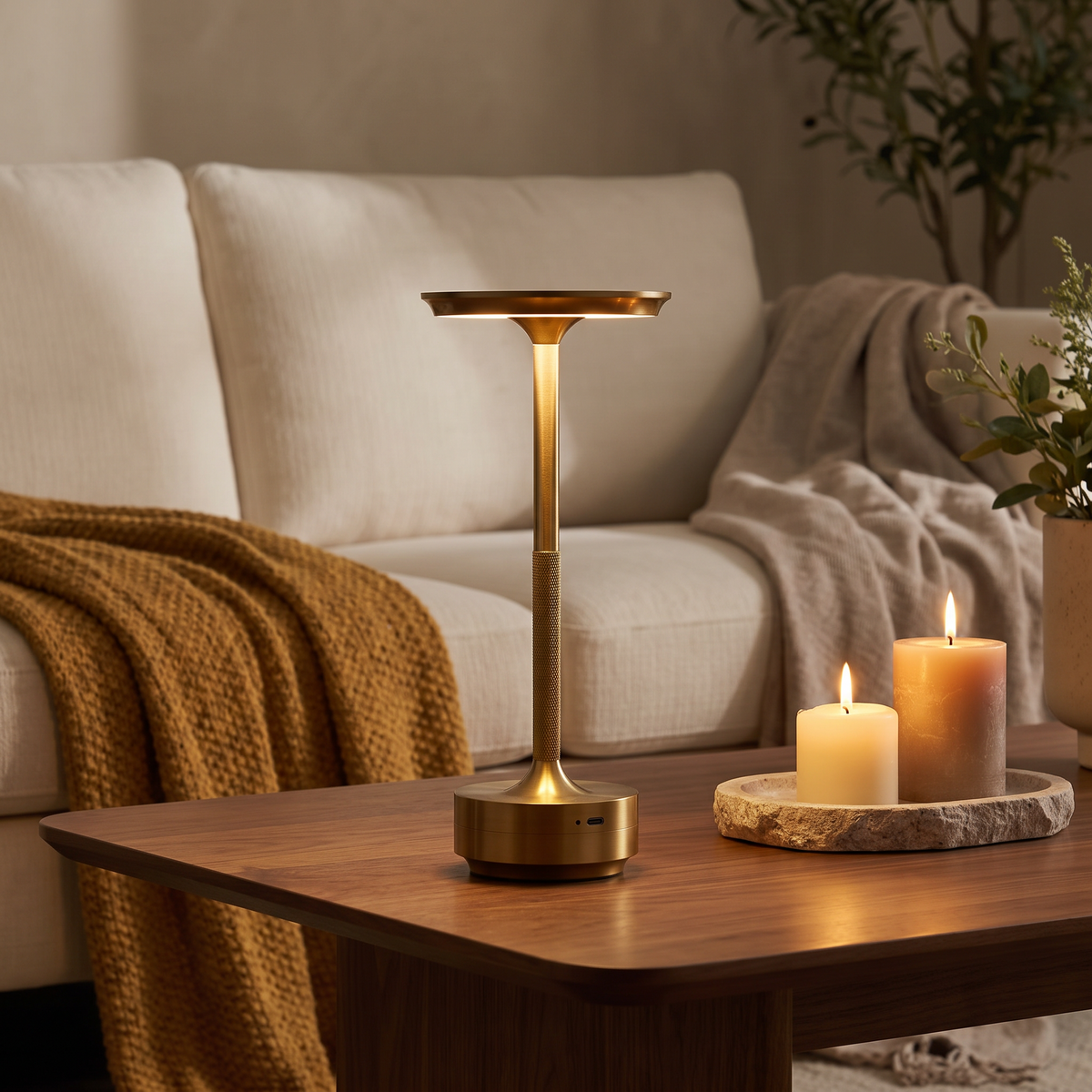 Aurelle cordless lamp on a coffee table